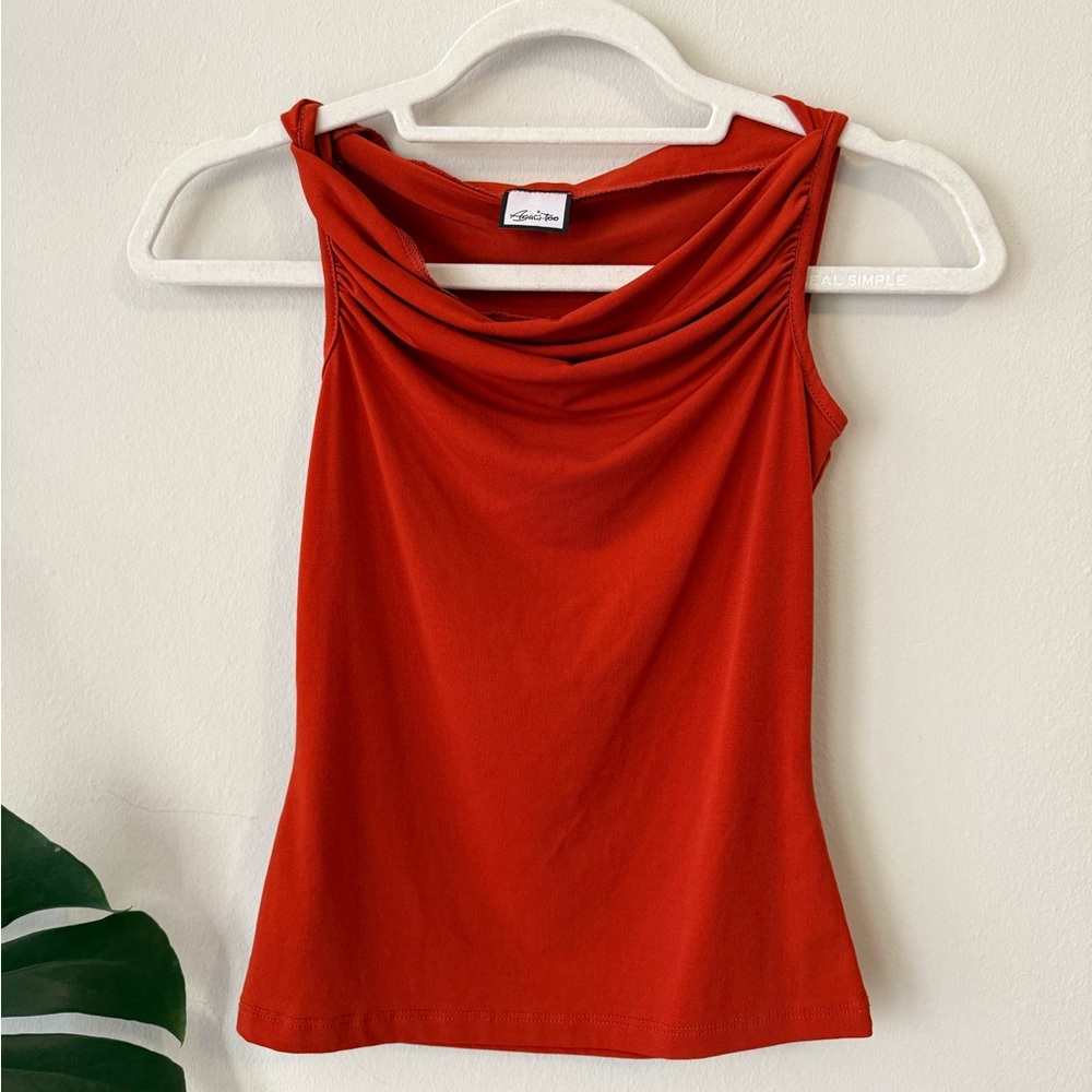 a'gaci Red Cowl Neck Sleeveless Tank